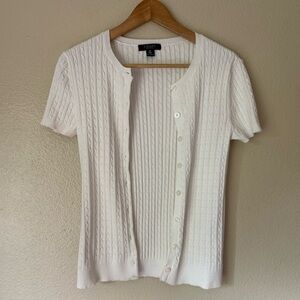 ❇️Chaps White Ribbed Knit Button Front Short Sleeve Sweater 2 for $22❇️